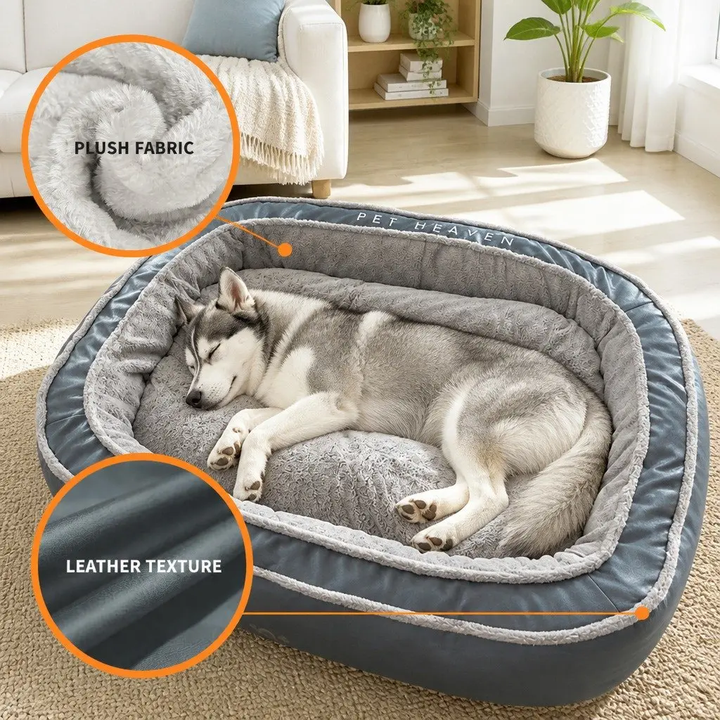 Oval Pet Bed Blue 60x50x17cm Deep Sleep Removable Washable Cushion