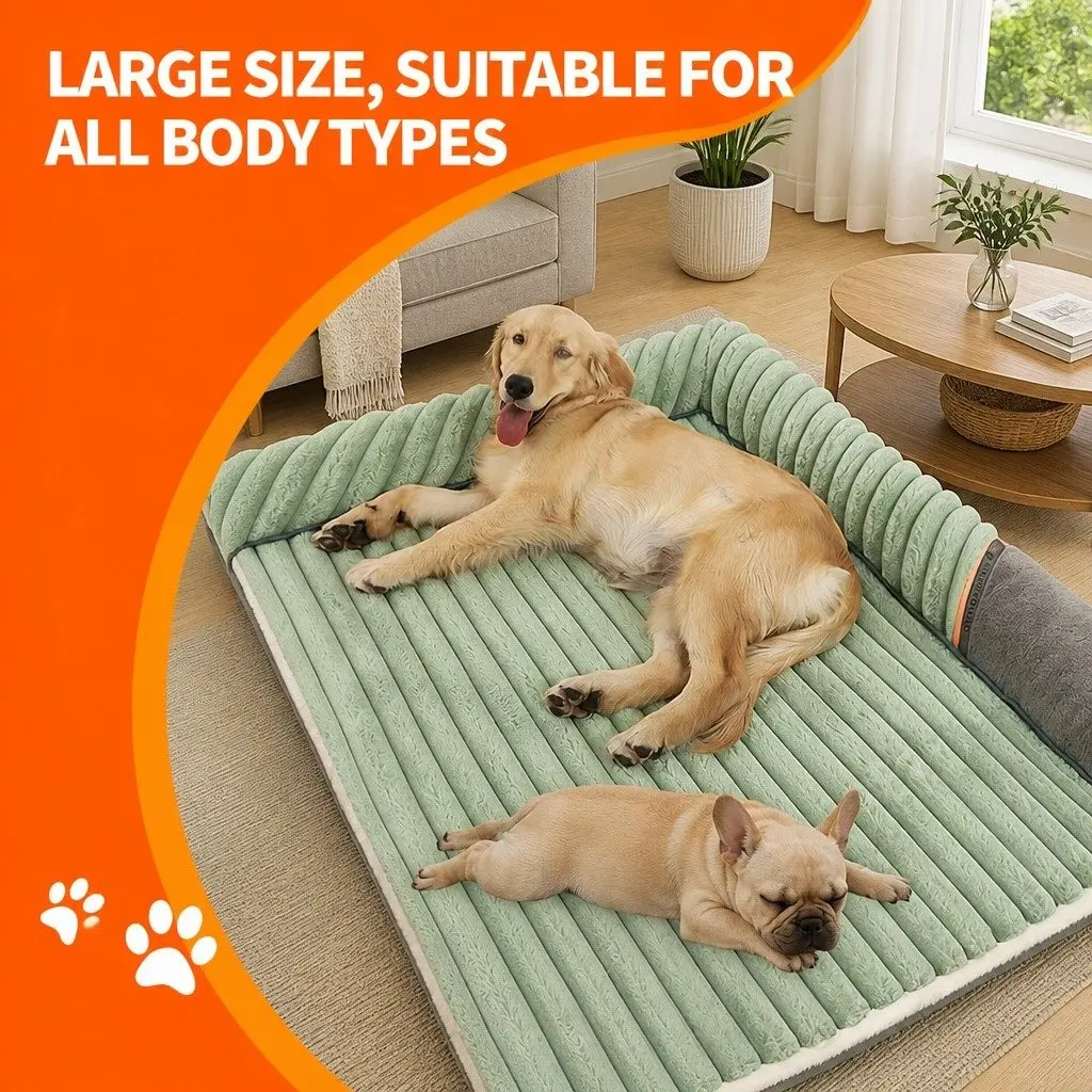 Dog Bed Green 80x60cm Detachable Washable Dual-Sided Velvet Cushion Mat