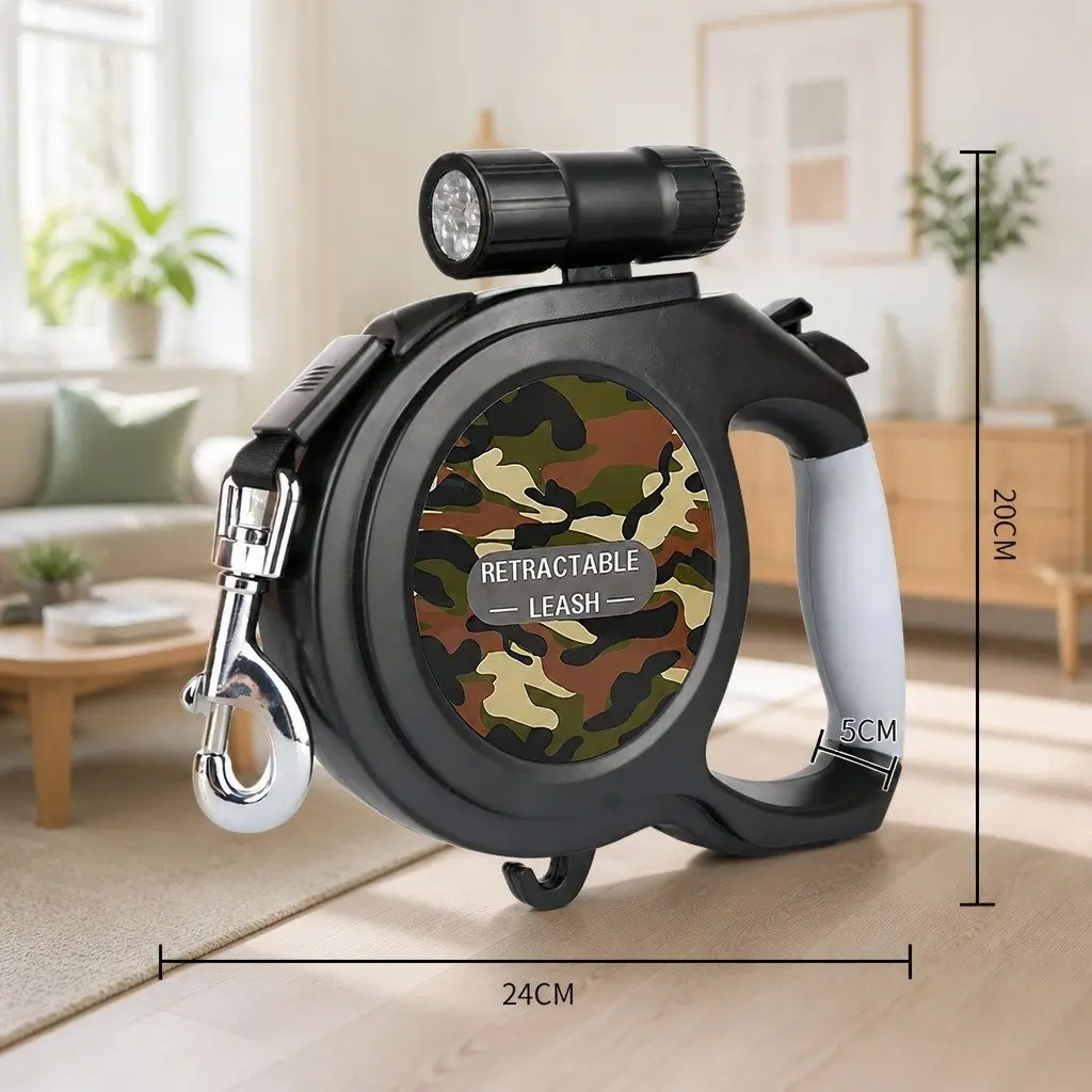 Pet Auto-Retractable Leash Green 8 Metres Integrated Flashlight
