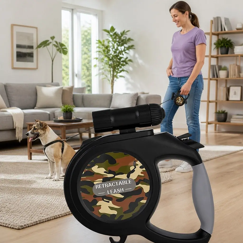 Pet Auto-Retractable Leash Green 8 Metres Integrated Flashlight