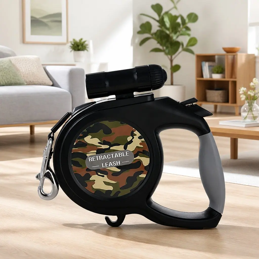 Pet Auto-Retractable Leash Green 8 Metres Integrated Flashlight