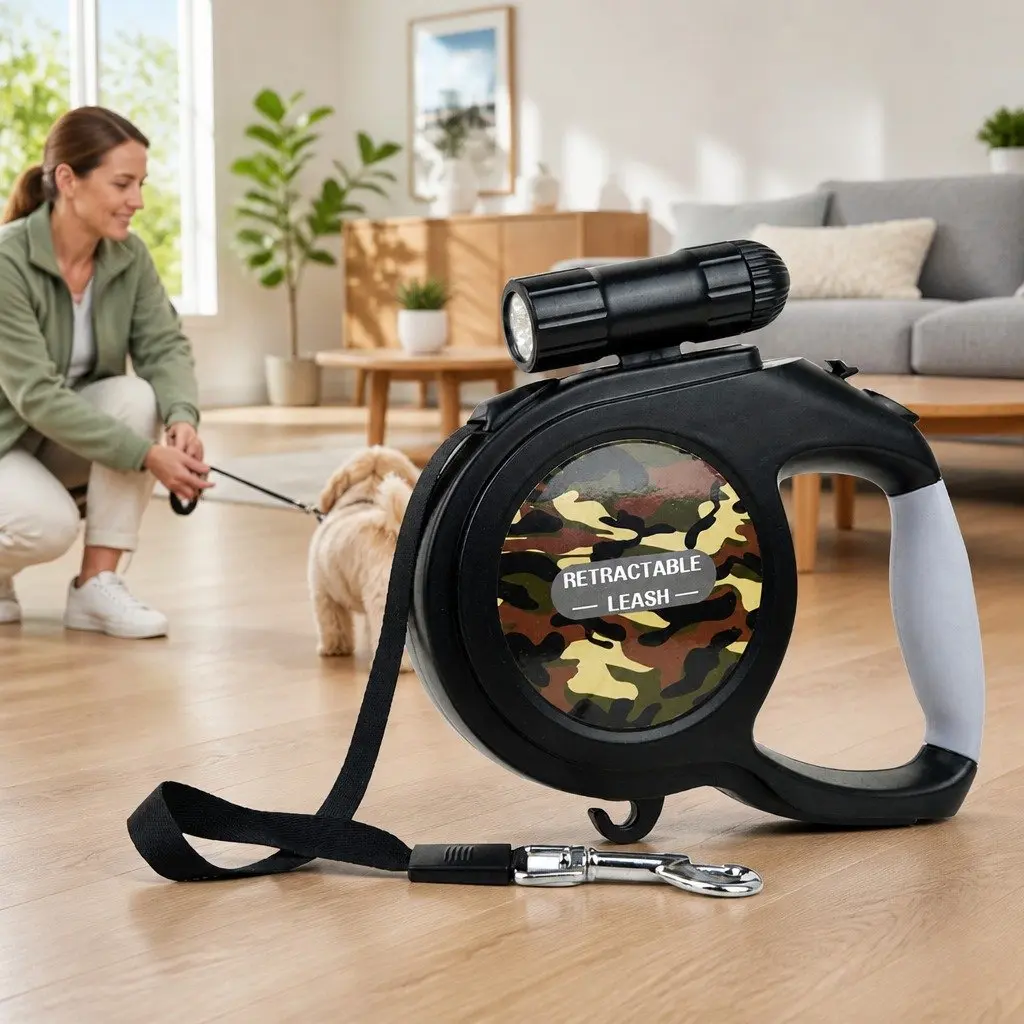 Pet Auto-Retractable Leash Green 8 Metres Integrated Flashlight