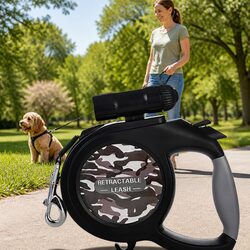 Compact 8m Retractable Dog Leash with Flashlight Feature