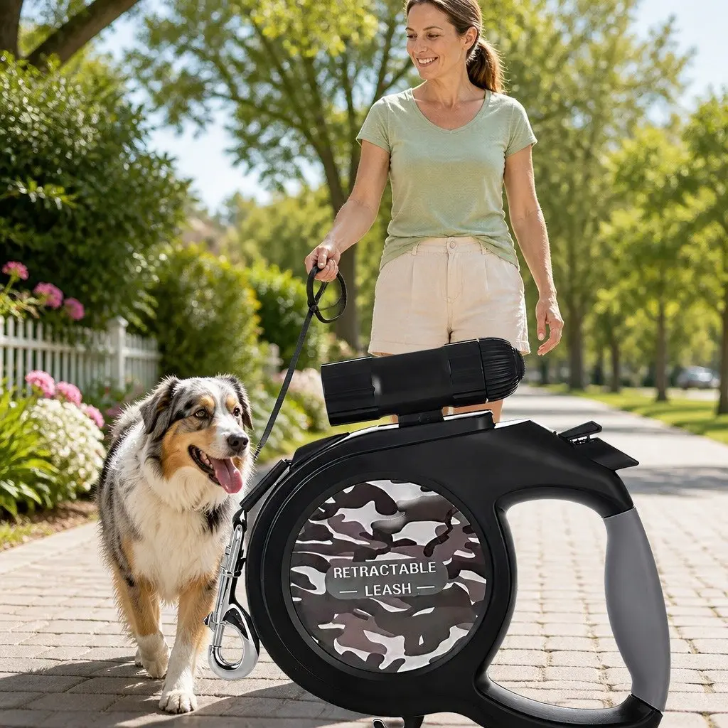 Pet Auto-Retractable Towing Rope Leash 8m with Built-in Flashlight Light Dog