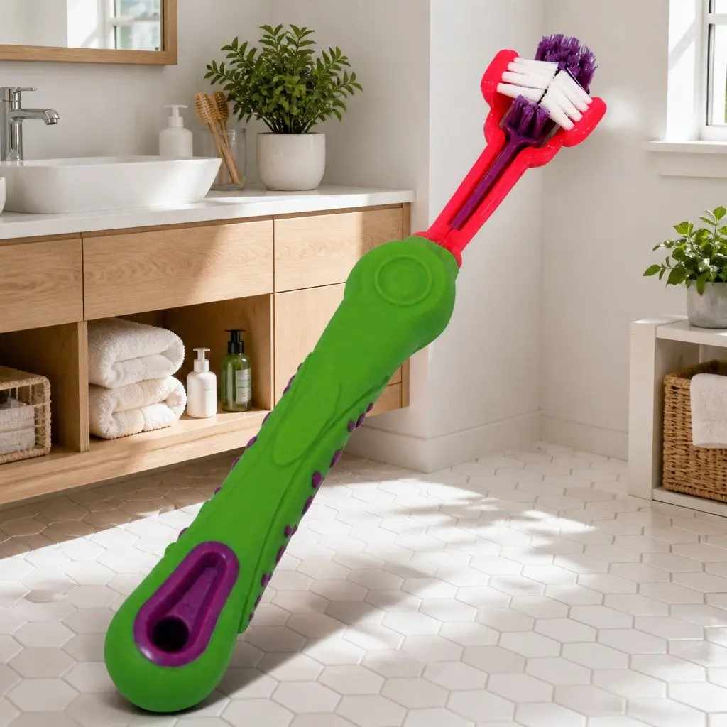 Three-Head Pet Toothbrush Green 17cm Multi-Angle Oral Cleaning Tool