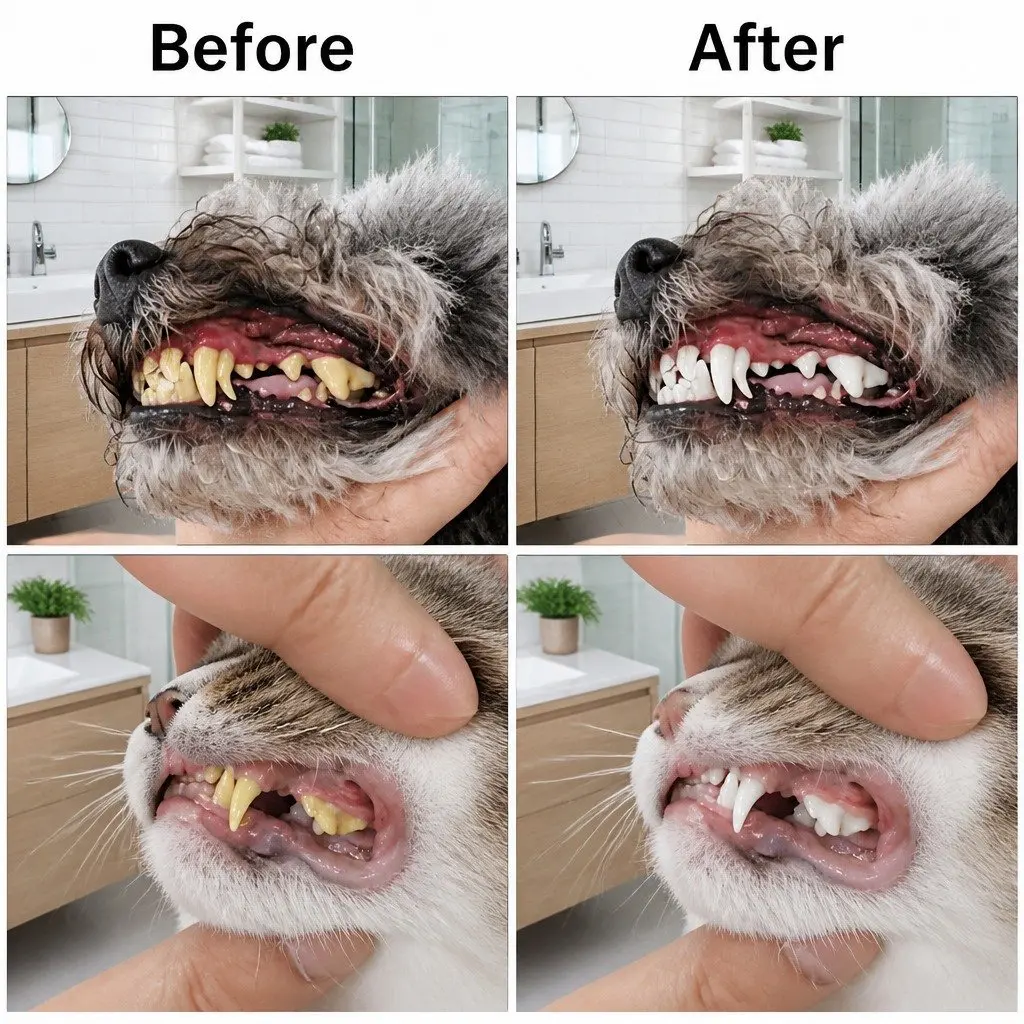 Three-Head Pet Toothbrush Orange Multi-Angle Oral Cleaning Tool