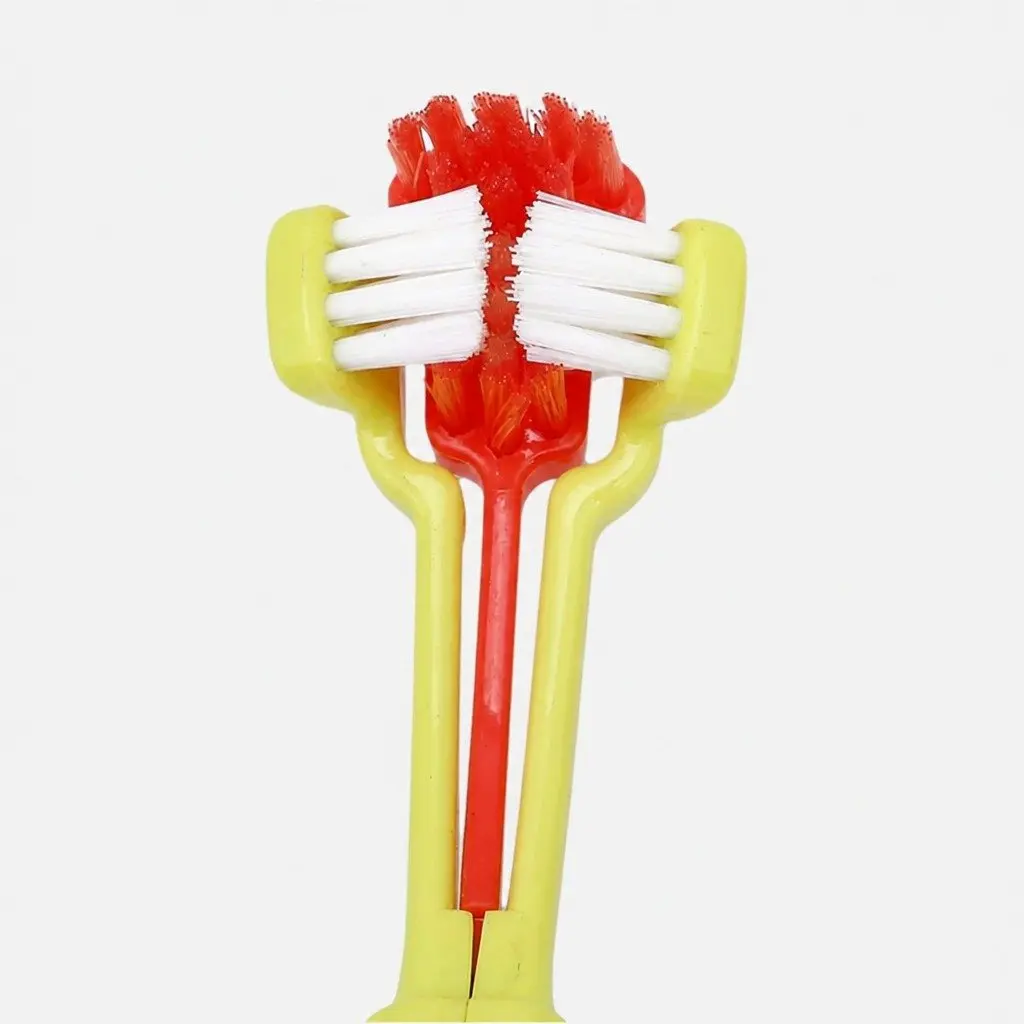 Three-Head Pet Toothbrush Orange Multi-Angle Oral Cleaning Tool