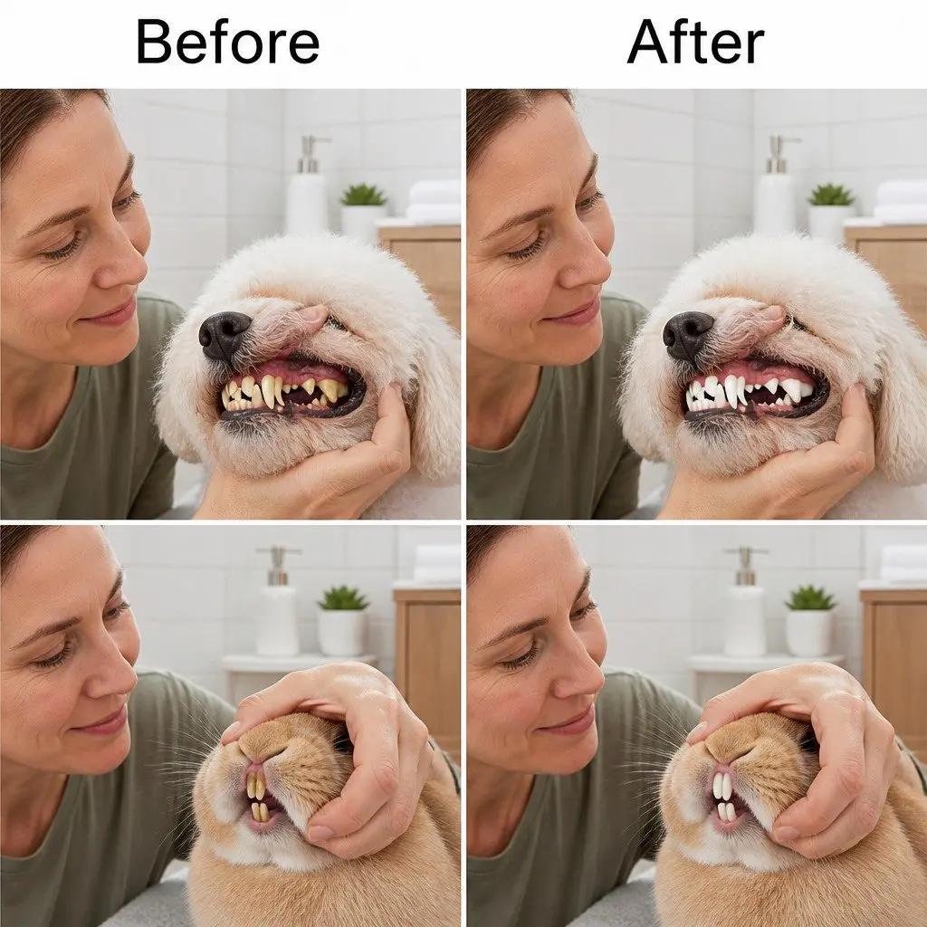 Three-Head Pet Toothbrush Purple 17cm Multi-Angle Teeth Cleaning Tool