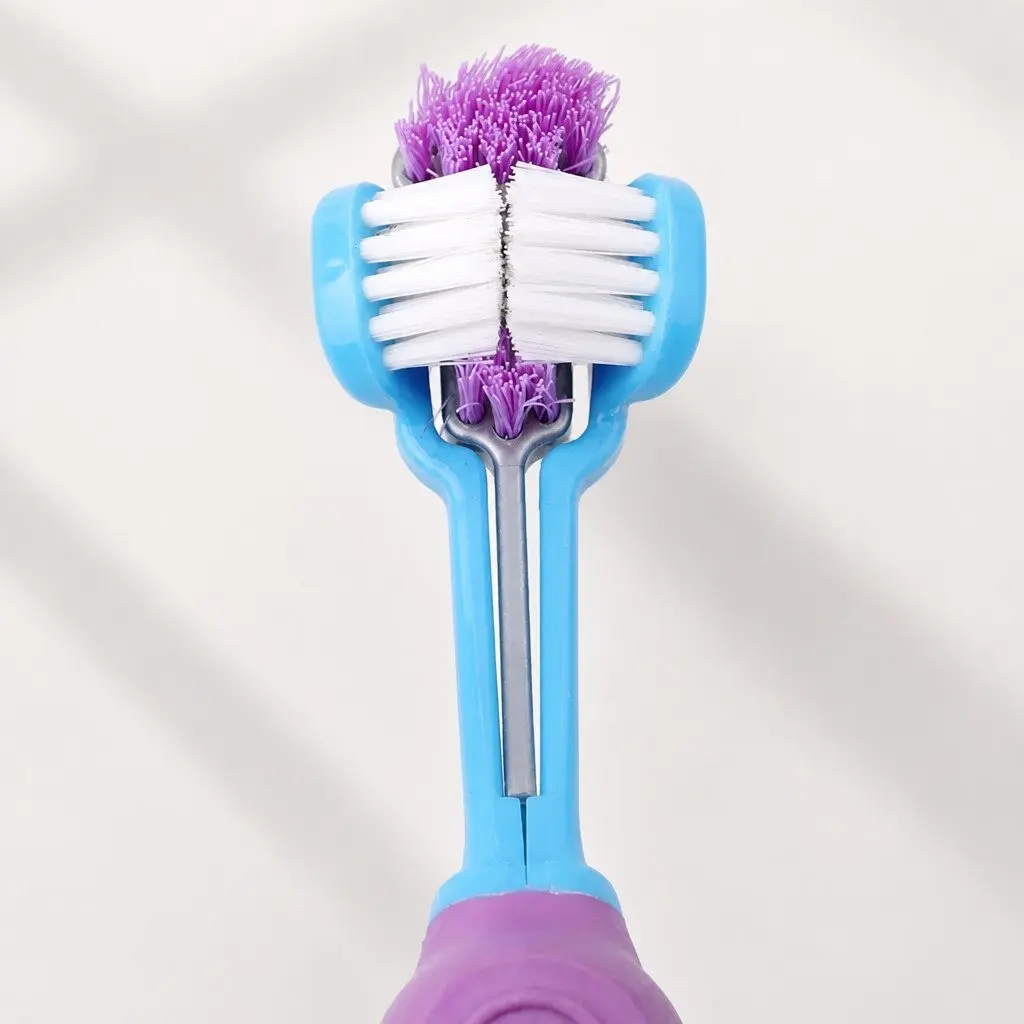 Three-Head Pet Toothbrush Purple 17cm Multi-Angle Teeth Cleaning Tool