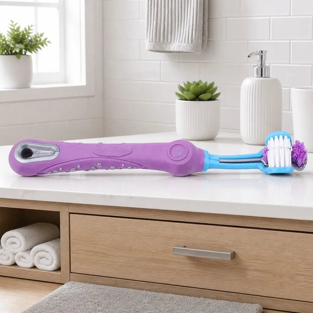 Three-Head Pet Toothbrush Purple 17cm Multi-Angle Teeth Cleaning Tool