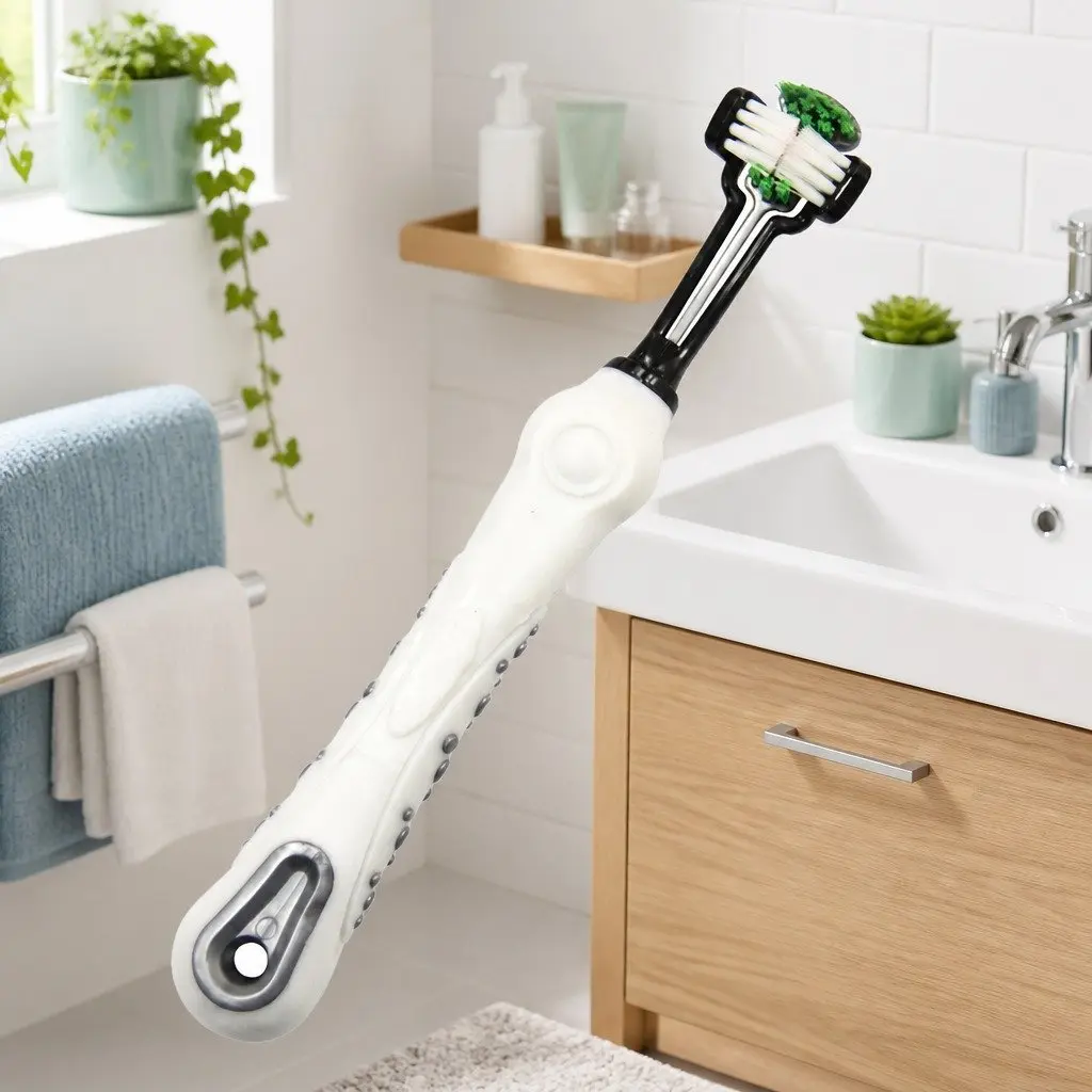 Pet Toothbrush White Three-Head Multi-Angle Cleaning Tool