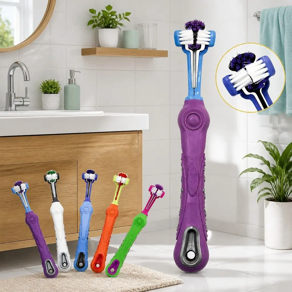 Pet Toothbrush White Three-Head Multi-Angle Cleaning Tool
