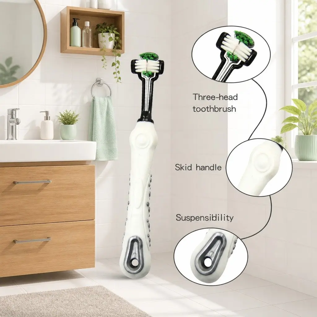 Pet Toothbrush White Three-Head Multi-Angle Cleaning Tool
