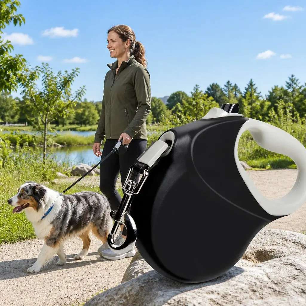 Heavy Duty Dog Traction Belt Black 8M Automatic Expansion Lead Reflective