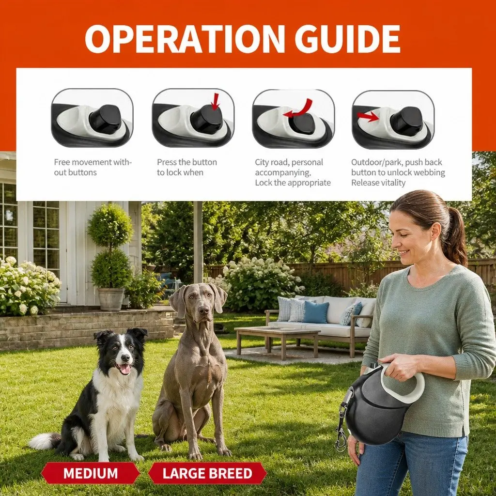 Heavy Duty Dog Traction Belt Black 8M Automatic Expansion Lead Reflective