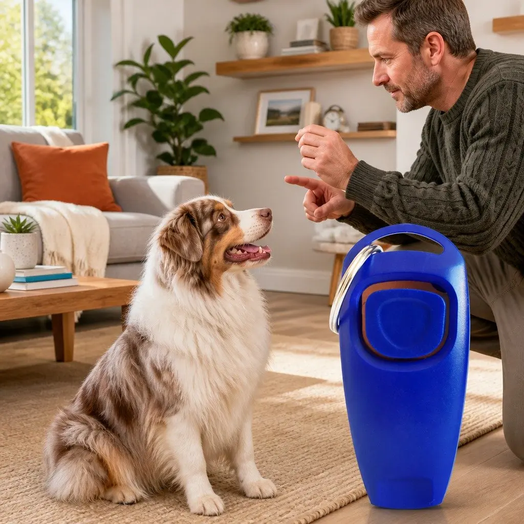 Dog Training Whistle Clicker Combo 2 in 1 Pet Obedience Stop Barking Tool Blue