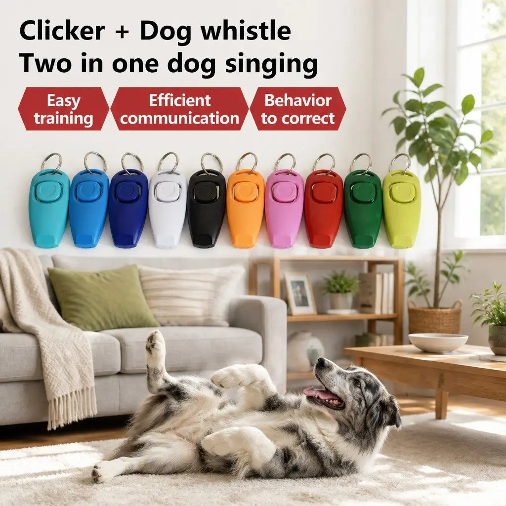 Dog Training Whistle Clicker Combo 2 in 1 Pet Obedience Stop Barking Tool Blue