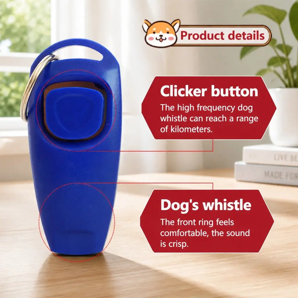 Dog Training Whistle Clicker Combo 2 in 1 Pet Obedience Stop Barking Tool Blue