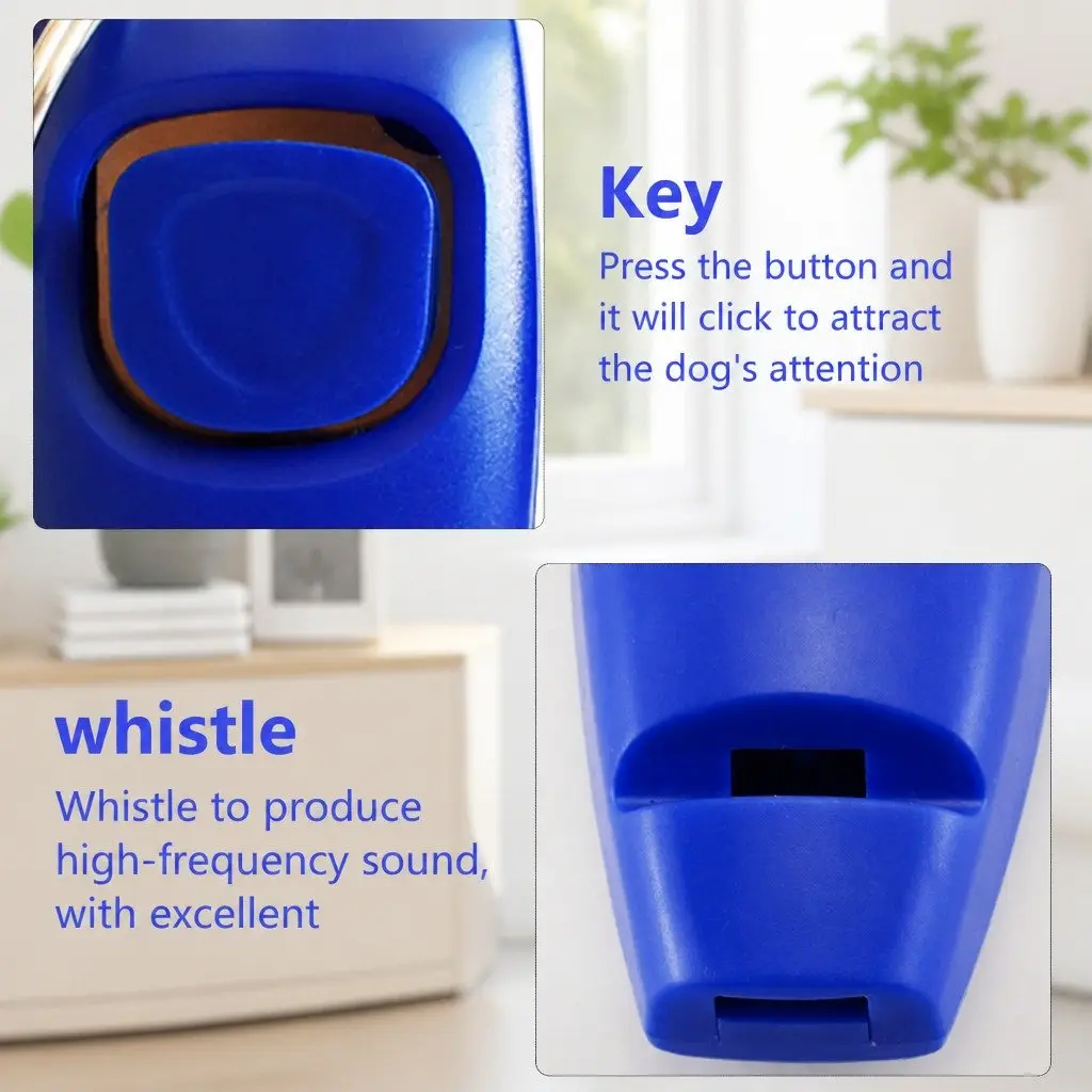 Dog Training Whistle Clicker Combo 2 in 1 Pet Obedience Stop Barking Tool Blue