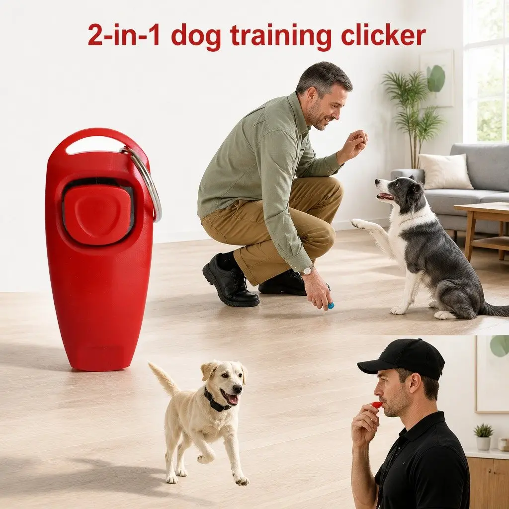 Dog Whistle Clicker 2 in 1 Pet Training Tool Cats Horses Reptiles Obedience