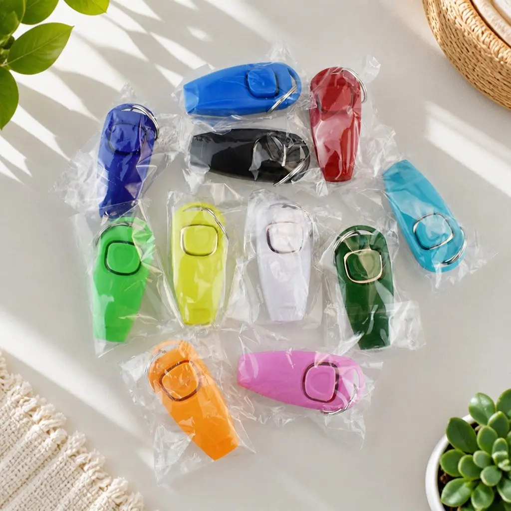 Dog Training Clicker Button Puppy Obedience Recall Whistle Keychain Tool