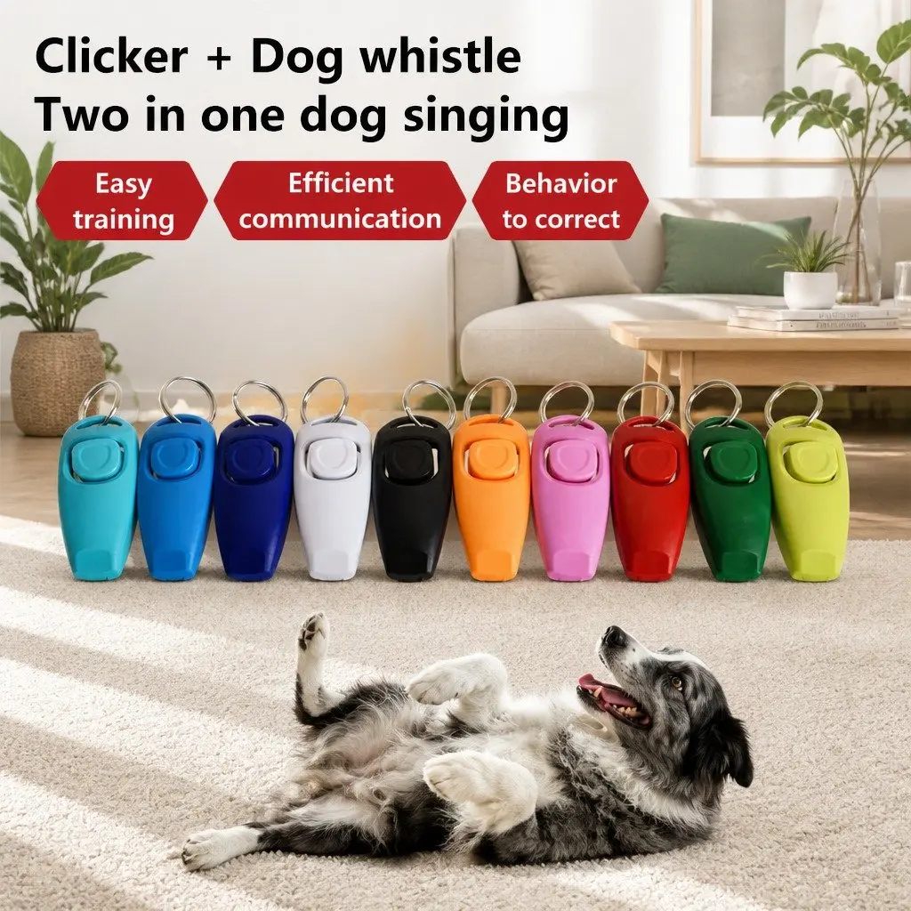 Pet Dog Clicker Whistle Training Combo Puppy Trainer Obedience Click Key Ring