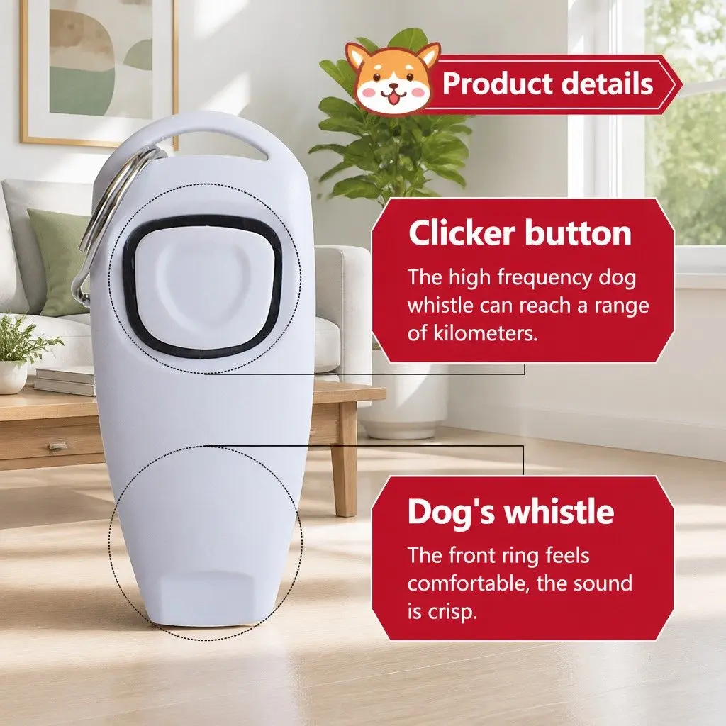 Pet Dog Clicker Whistle Training Combo Puppy Trainer Obedience Click Key Ring
