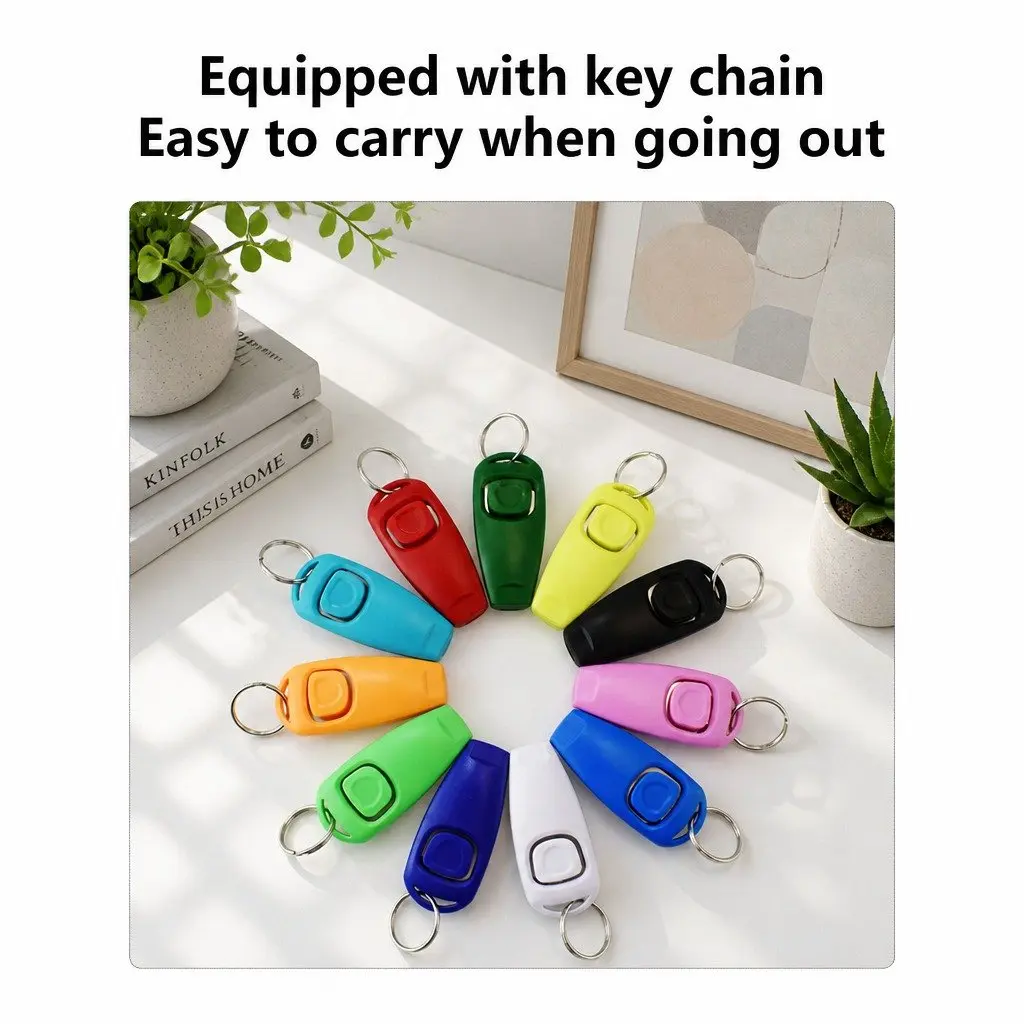 Pet Dog Clicker Whistle Training Combo Puppy Trainer Obedience Click Key Ring