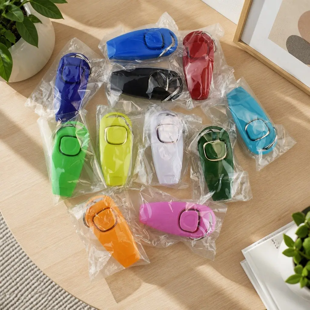 Pet Dog Clicker Whistle Training Combo Puppy Trainer Obedience Click Key Ring