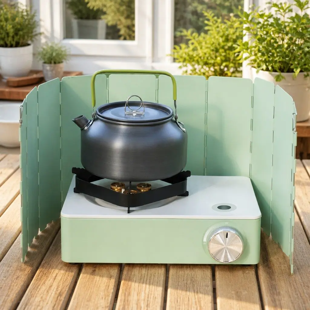Portable Camping Stove Macaron Green Compact Lightweight with Wind Shield