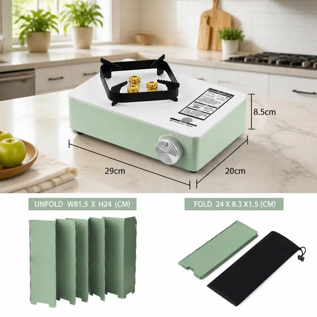 Portable Camping Stove Macaron Green Compact Lightweight with Wind Shield