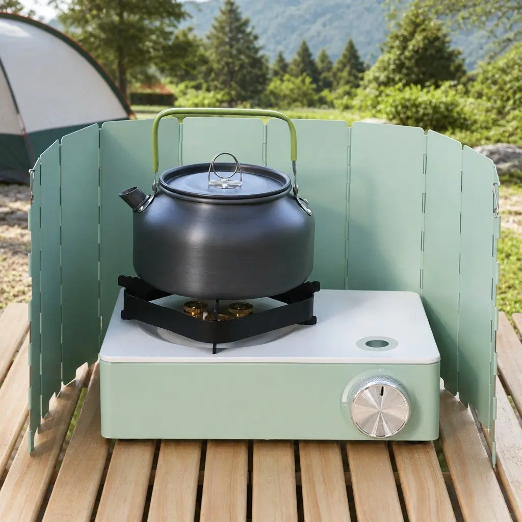 Portable Camping Stove Macaron Green Compact Lightweight with Wind Shield