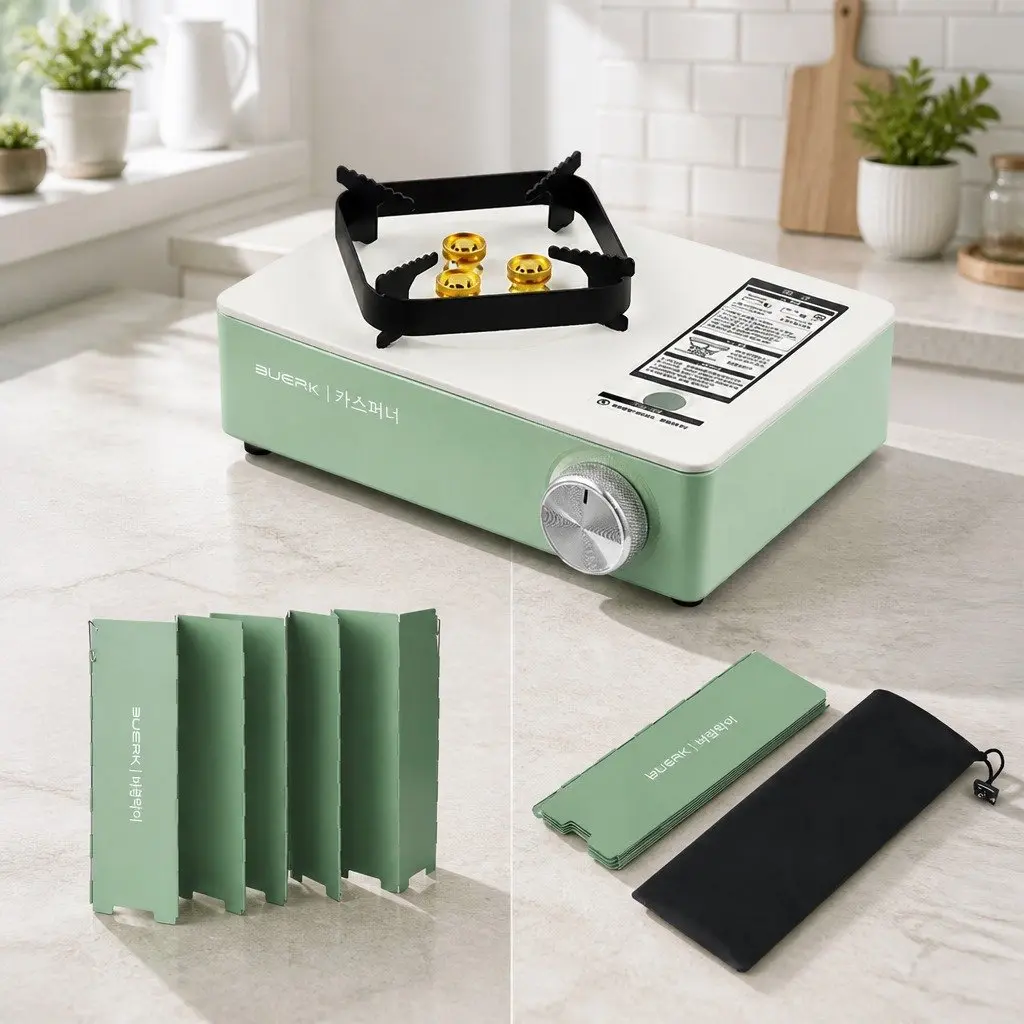 Portable Camping Stove Macaron Green Compact Lightweight with Wind Shield