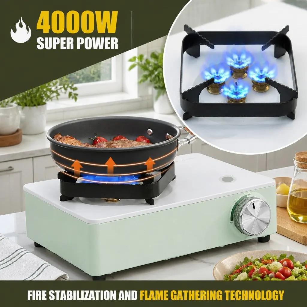 Portable Camping Stove Macaron Green Compact Lightweight with Wind Shield
