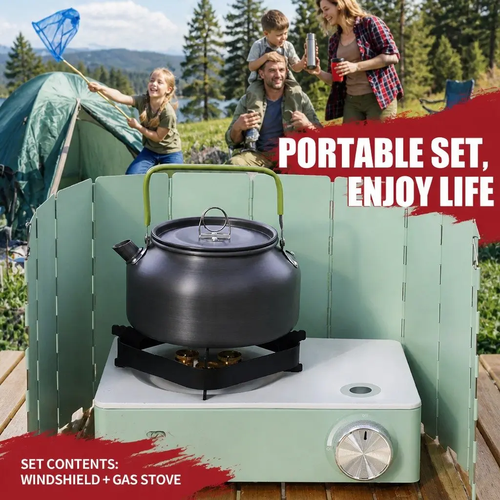Portable Camping Stove Macaron Green Compact Lightweight with Wind Shield