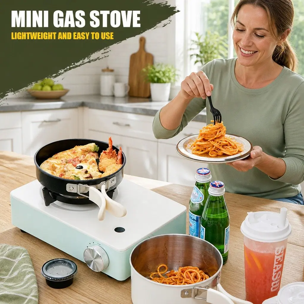 Portable Camping Stove Macaron Green Compact Lightweight with Wind Shield