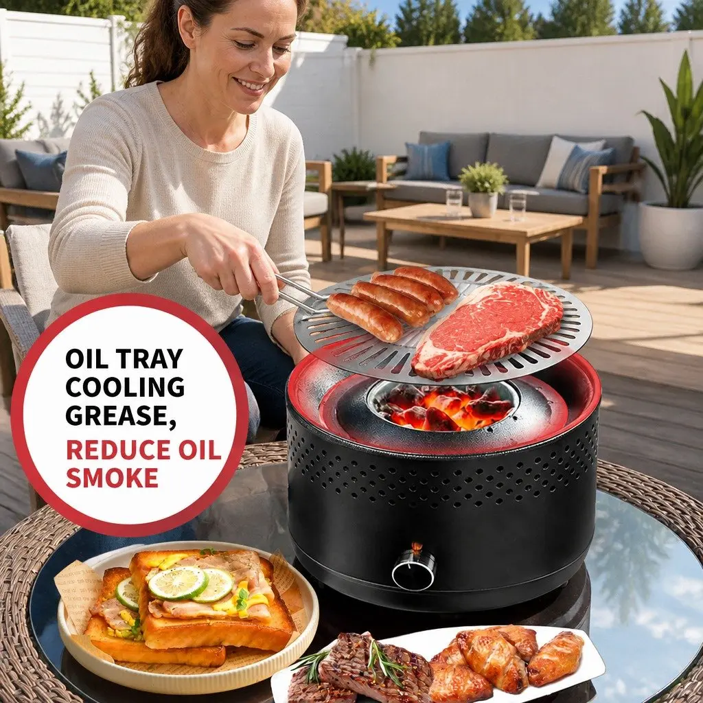 Outdoor Charcoal BBQ Grill Stove Oven Camping Barbecue Adjustable Heat Control