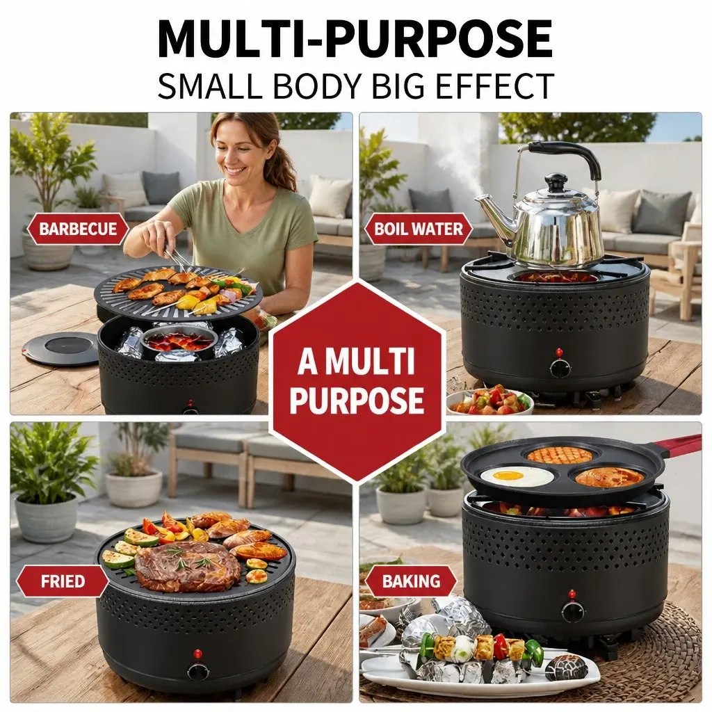 Outdoor Charcoal BBQ Grill Stove Oven Camping Barbecue Adjustable Heat Control