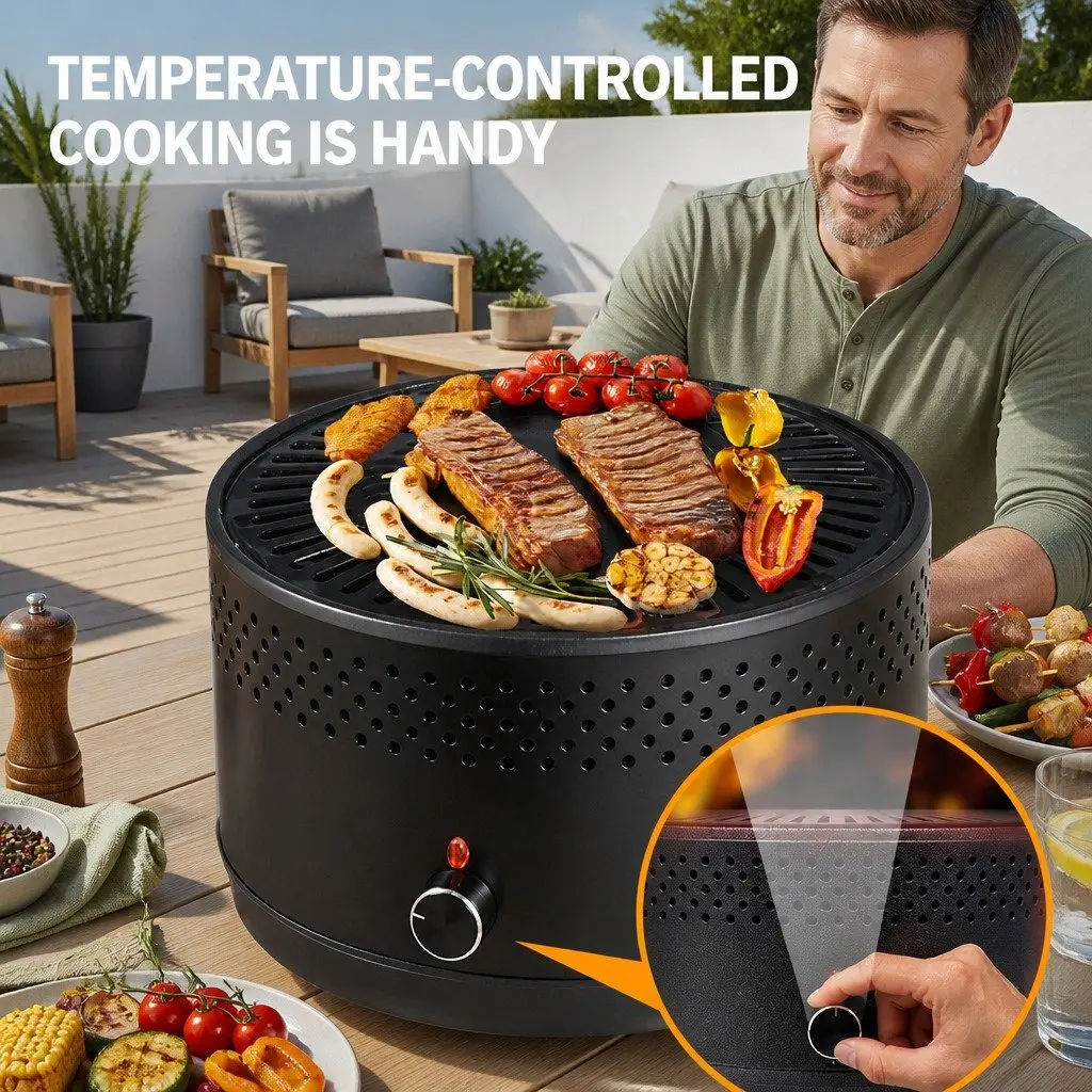 Outdoor Charcoal BBQ Grill Stove Oven Camping Barbecue Adjustable Heat Control