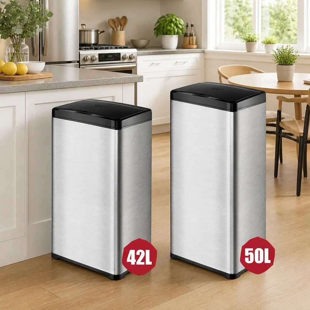 42L Stainless Steel Motion Sensor Waste Bin Black Silent Automatic Opening Kitchen Trash Can