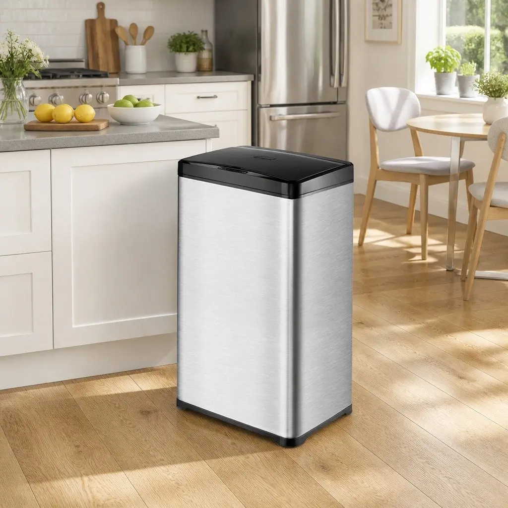 42L Stainless Steel Motion Sensor Waste Bin Black Silent Automatic Opening Kitchen Trash Can