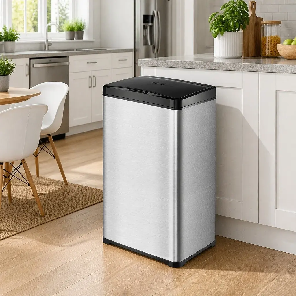 42L Stainless Steel Motion Sensor Waste Bin Black Silent Automatic Opening Kitchen Trash Can