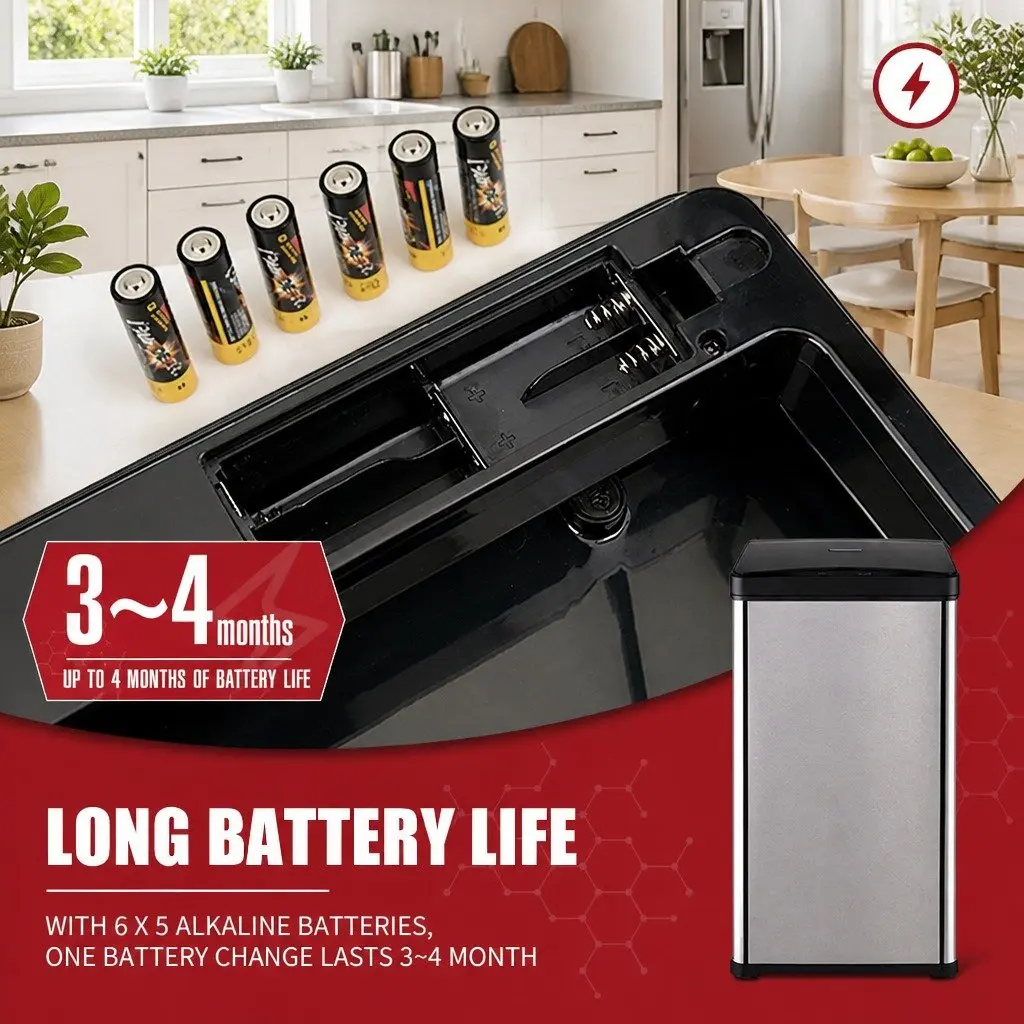 42L Stainless Steel Motion Sensor Waste Bin Black Silent Automatic Opening Kitchen Trash Can