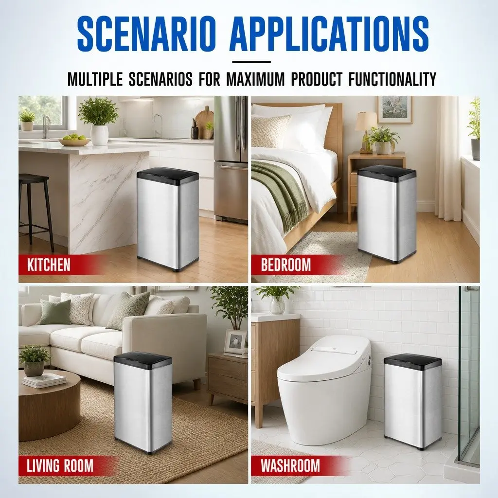 42L Stainless Steel Motion Sensor Waste Bin Black Silent Automatic Opening Kitchen Trash Can