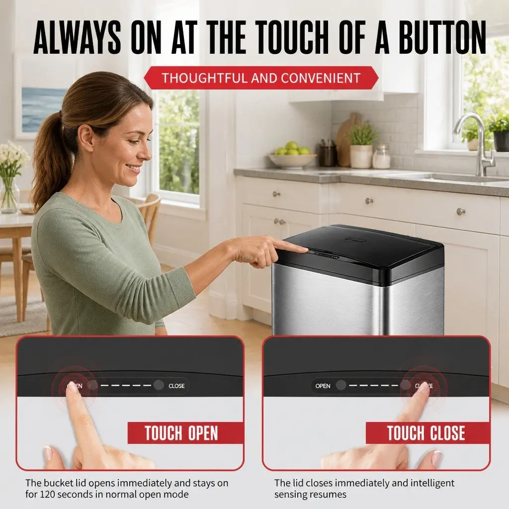 42L Stainless Steel Motion Sensor Waste Bin Black Silent Automatic Opening Kitchen Trash Can
