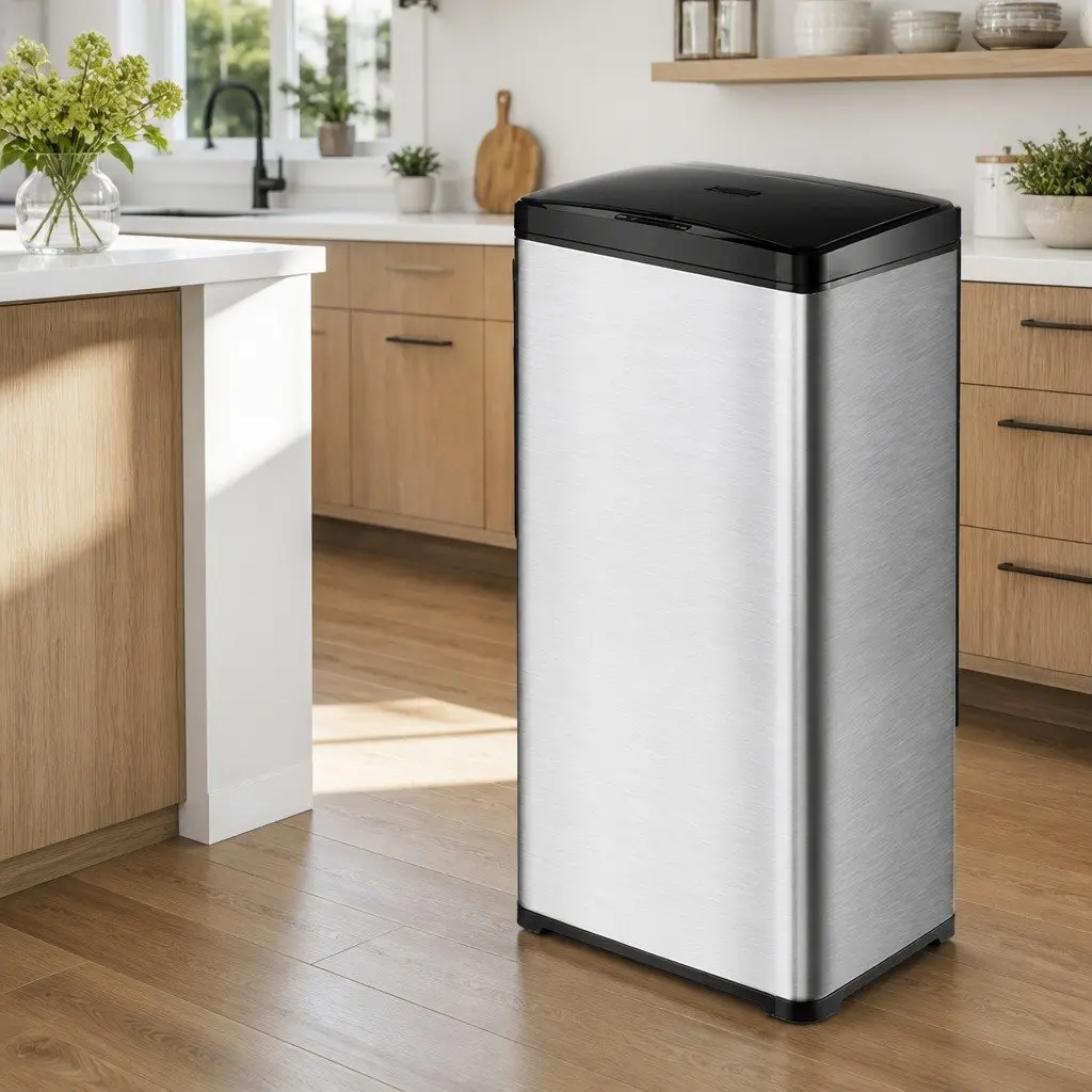 Automatic Motion Sensor Waste Bin Silver 50L Fingerprint Resistant Stainless Steel Kitchen Trash Can