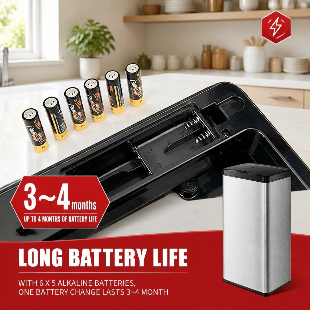 Automatic Motion Sensor Waste Bin Silver 50L Fingerprint Resistant Stainless Steel Kitchen Trash Can