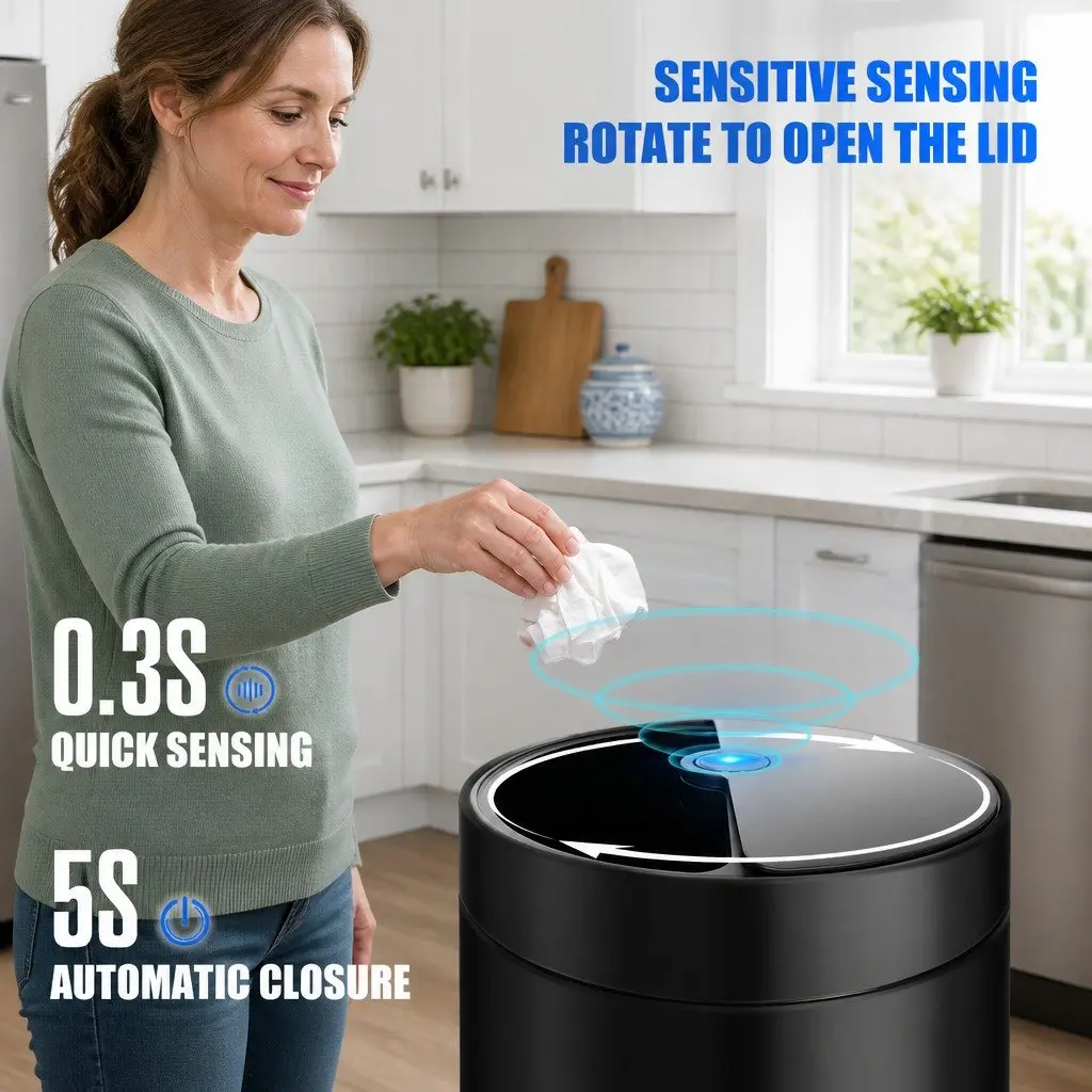 40L Automatic Sensor Trash Can Touch Free Kitchen Garbage Bin Circular Design