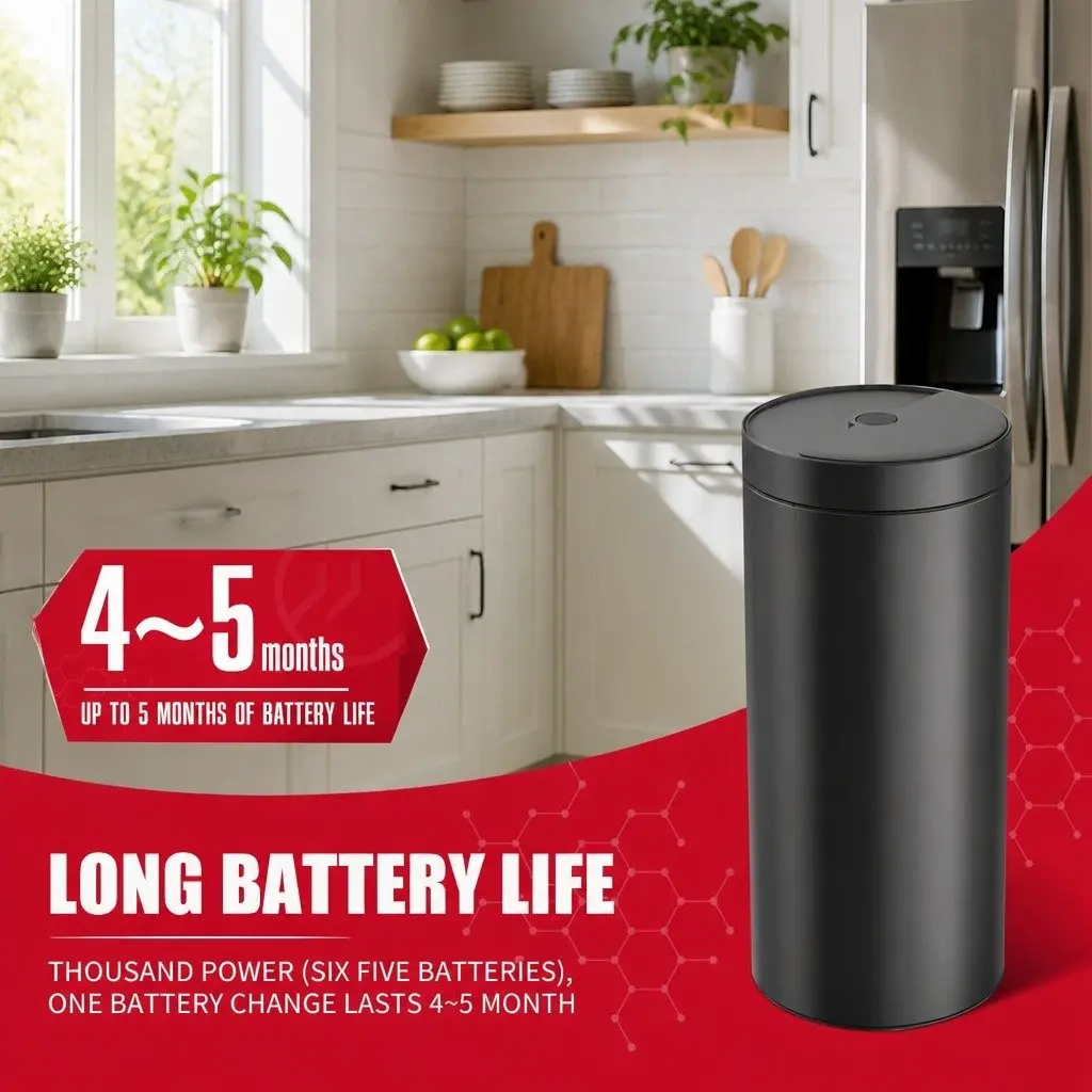 40L Automatic Sensor Trash Can Touch Free Kitchen Garbage Bin Circular Design