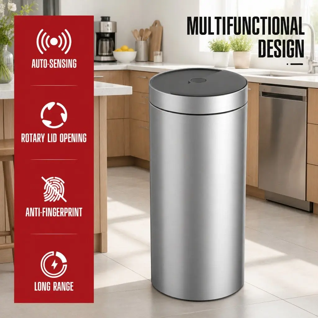 40L Touchless Stainless Steel Kitchen Trash Can Automatic Sensing Bin